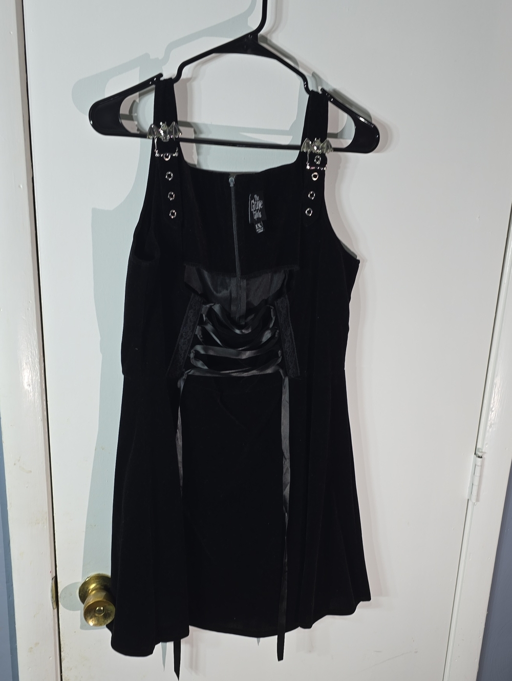 Black Velvet Mini Dress with Satin Corset Detail